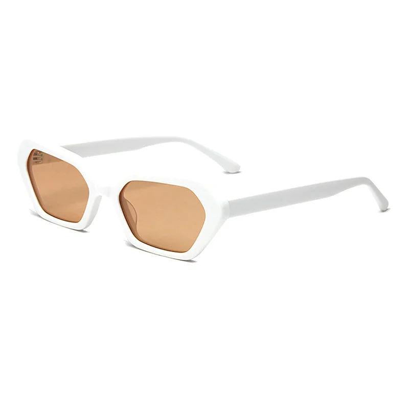 Glossy Black Grey Lens, Glossy Red Grey Lens, Tortoiseshell Grey Lens, Solid White Light Lens Acetate Personalized Cat Eye Sunglasses | Trendy Versatile Premium Street Style Retro Small Frame Polygon Acetate Shades - View 3