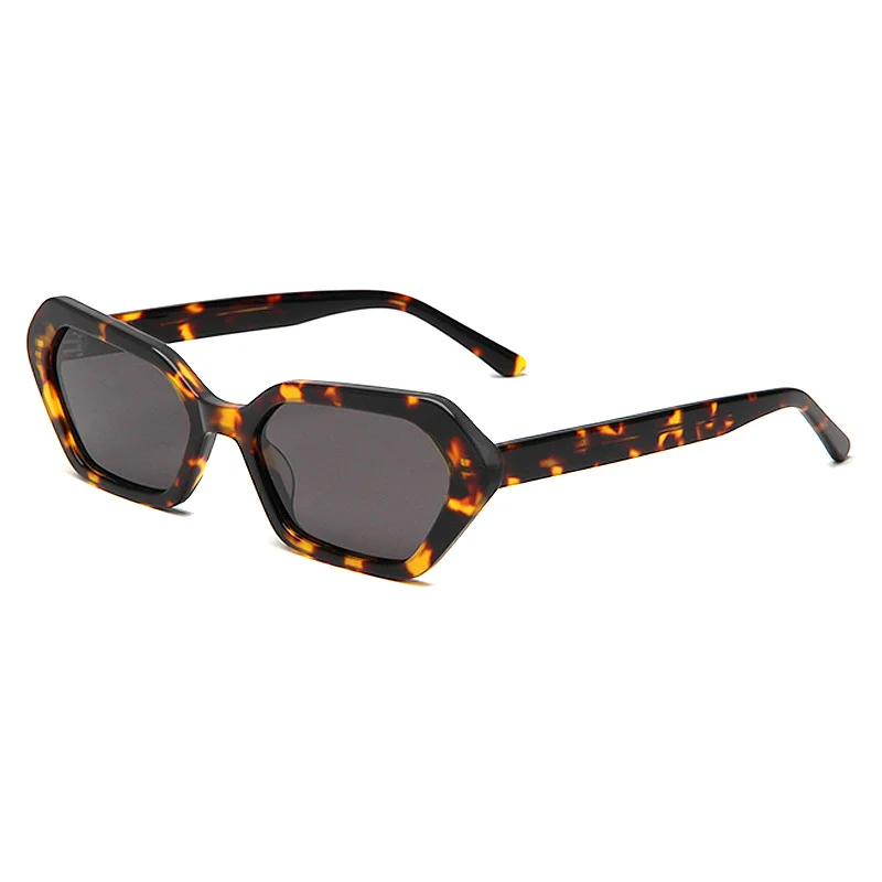 Glossy Black Grey Lens, Glossy Red Grey Lens, Tortoiseshell Grey Lens, Solid White Light Lens Acetate Personalized Cat Eye Sunglasses | Trendy Versatile Premium Street Style Retro Small Frame Polygon Acetate Shades - View 6