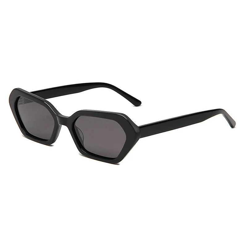 Glossy Black Grey Lens, Glossy Red Grey Lens, Tortoiseshell Grey Lens, Solid White Light Lens Acetate Personalized Cat Eye Sunglasses | Trendy Versatile Premium Street Style Retro Small Frame Polygon Acetate Shades - View 8