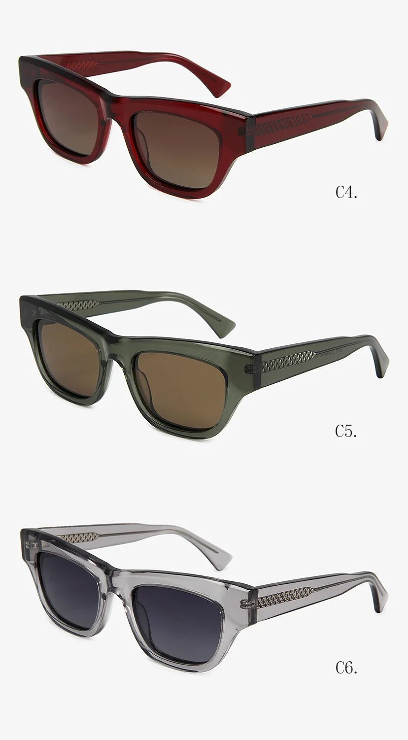 Glossy Black Green Lens, Tortoiseshell Grey Lens, Clear Orange Tea Lens, Clear Red Tea Lens, Clear Green Tea Lens, Clear Grey Grey Lens Acetate Trendy Candy Color Cat Eye Sunglasses | Personalized Modern Fashion Small Frame Decorative Acetate Shades - Details 2