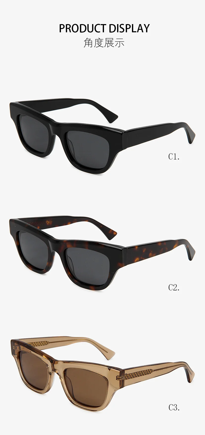 Glossy Black Green Lens, Tortoiseshell Grey Lens, Clear Orange Tea Lens, Clear Red Tea Lens, Clear Green Tea Lens, Clear Grey Grey Lens Acetate Trendy Candy Color Cat Eye Sunglasses | Personalized Modern Fashion Small Frame Decorative Acetate Shades - Details 3
