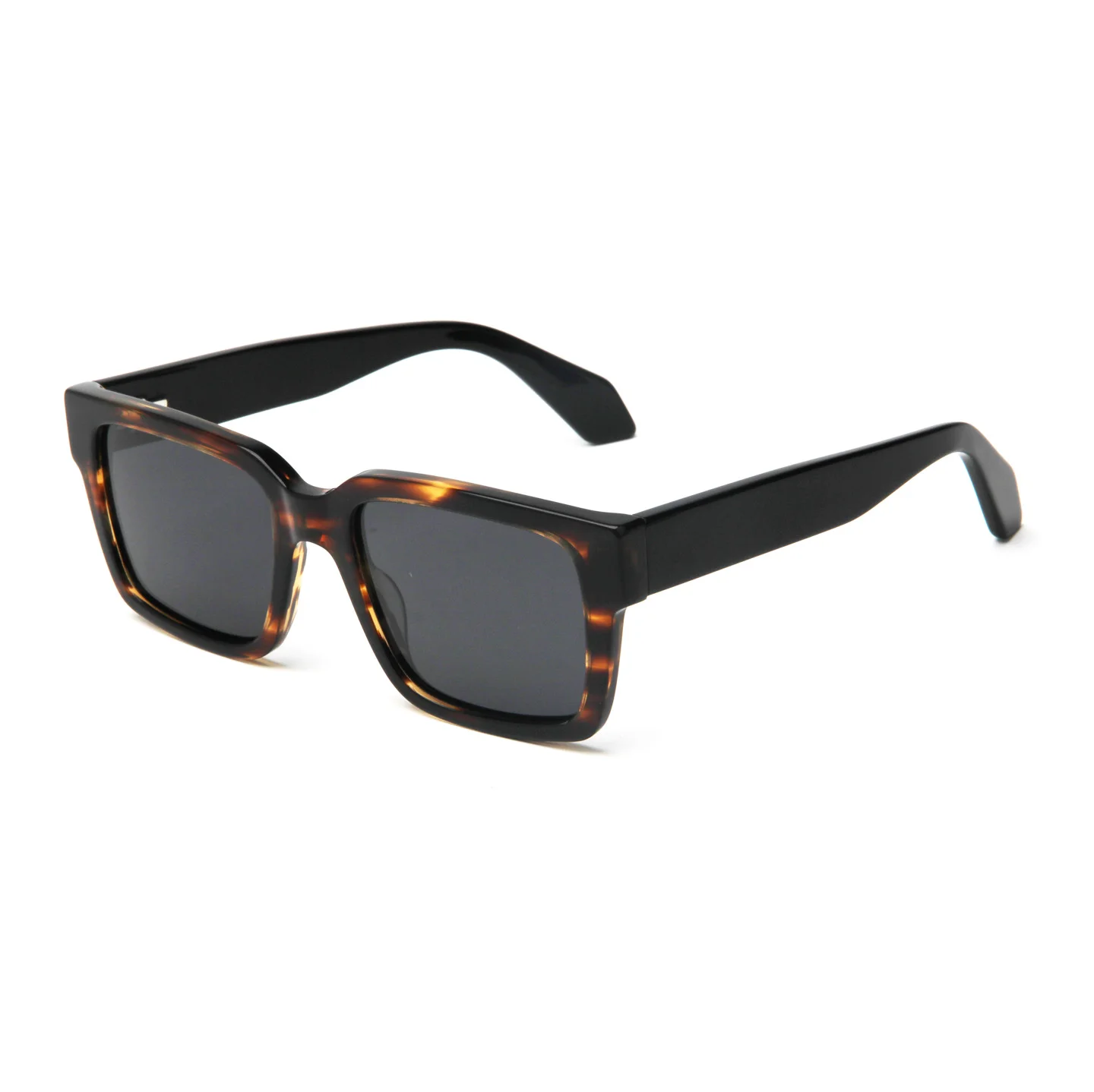 Glossy Black with Beige Fade Grey Lens, Tortoiseshell with Glossy Black Temple Grey Lens, Grey Stripe Grey Lens, Dark Green Acetate Classic Square Frame Sunglasses | Oversized UV Protection Cycling Outdoor Acetate Shades for Men & Women - View 1