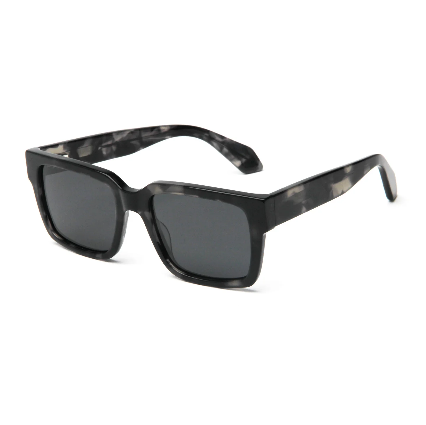 Glossy Black with Beige Fade Grey Lens, Tortoiseshell with Glossy Black Temple Grey Lens, Grey Stripe Grey Lens, Dark Green Acetate Classic Square Frame Sunglasses | Oversized UV Protection Cycling Outdoor Acetate Shades for Men & Women - View 3