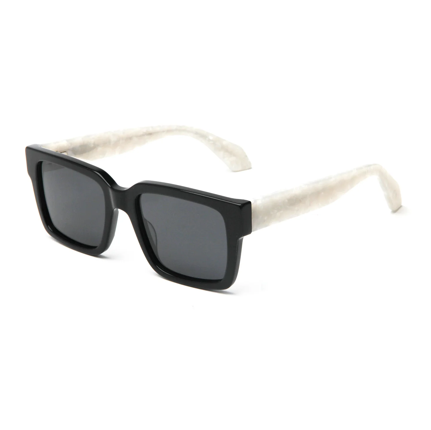 Glossy Black with Beige Fade Grey Lens, Tortoiseshell with Glossy Black Temple Grey Lens, Grey Stripe Grey Lens, Dark Green Acetate Classic Square Frame Sunglasses | Oversized UV Protection Cycling Outdoor Acetate Shades for Men & Women - View 6