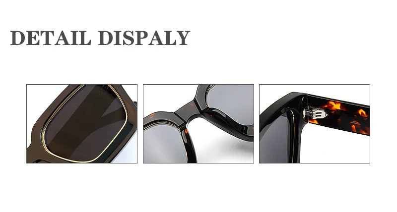 Glossy Black Frame with Gold Metal Ring Grey Lens, Tortoiseshell Frame with Gold Metal Ring Grey Lens, Clear Color Frame with Gold Metal Ring Grey Lens Acetate Personalized Metal Ring Oversized Sunglasses for Men & Women | Trendy Thick Frame Acetate Shades - Details 1