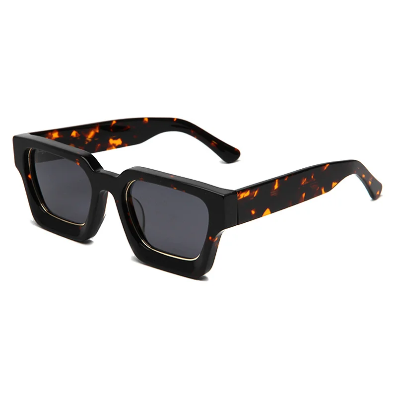 Glossy Black Frame with Gold Metal Ring Grey Lens, Tortoiseshell Frame with Gold Metal Ring Grey Lens, Clear Color Frame with Gold Metal Ring Grey Lens Acetate Personalized Metal Ring Oversized Sunglasses for Men & Women | Trendy Thick Frame Acetate Shades - View 7