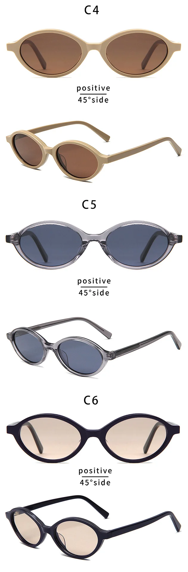 Glossy Black Tea Lens, Tortoiseshell Grey Lens, Clear Tea Tea Lens, Beige Tea Lens, Clear Grey Grey Lens, Purple Frame Tea Lens Acetate Oval Small Frame Sunglasses | Trendy Retro Premium Niche Acetate Shades - Details 3