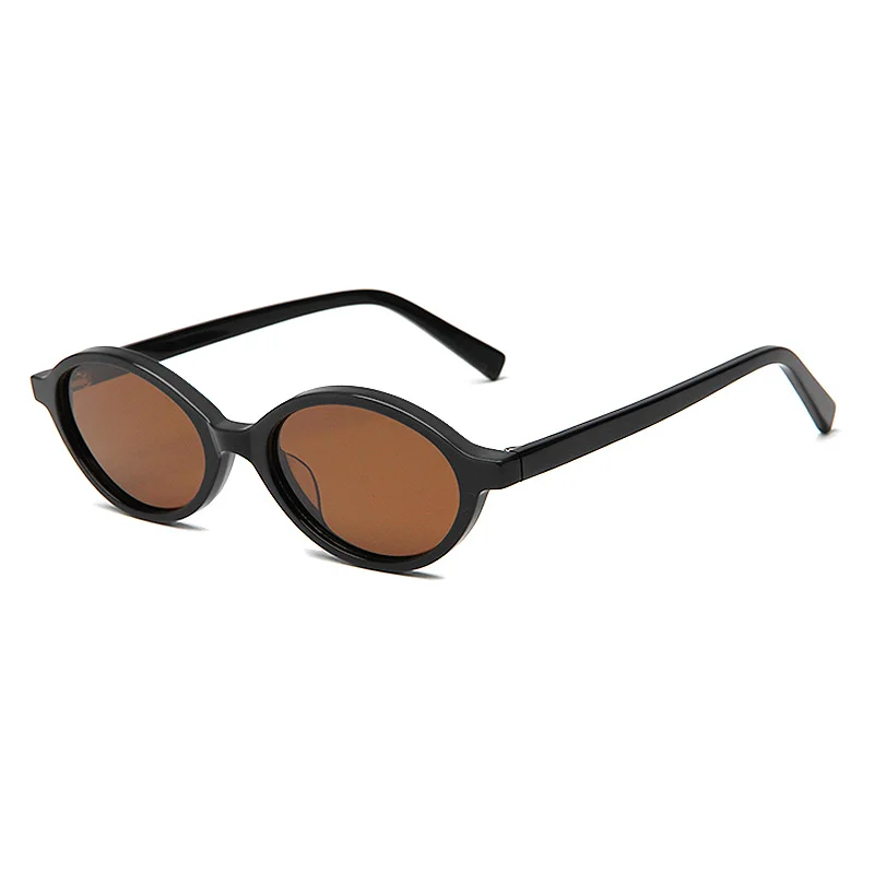 Glossy Black Tea Lens, Tortoiseshell Grey Lens, Clear Tea Tea Lens, Beige Tea Lens, Clear Grey Grey Lens, Purple Frame Tea Lens Acetate Oval Small Frame Sunglasses | Trendy Retro Premium Niche Acetate Shades - View 2