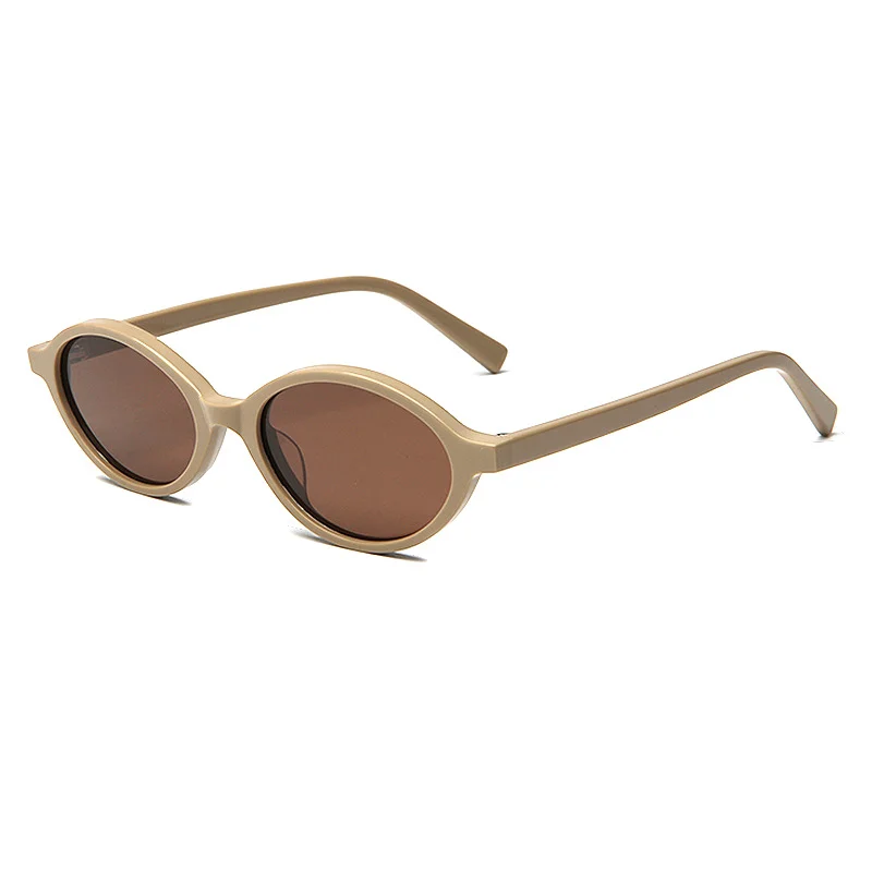 Glossy Black Tea Lens, Tortoiseshell Grey Lens, Clear Tea Tea Lens, Beige Tea Lens, Clear Grey Grey Lens, Purple Frame Tea Lens Acetate Oval Small Frame Sunglasses | Trendy Retro Premium Niche Acetate Shades - View 4