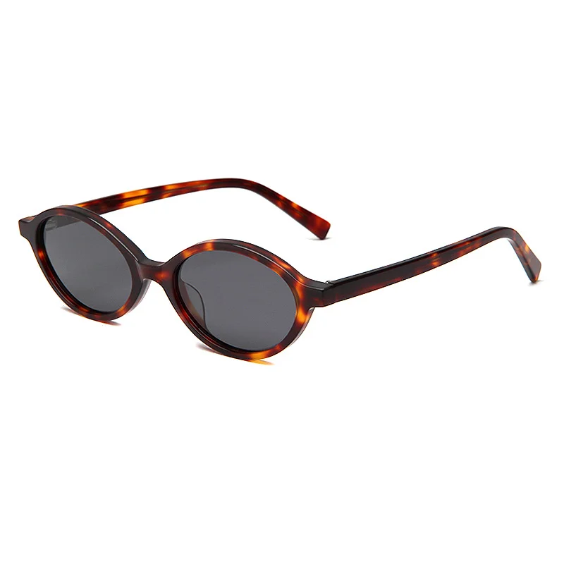 Glossy Black Tea Lens, Tortoiseshell Grey Lens, Clear Tea Tea Lens, Beige Tea Lens, Clear Grey Grey Lens, Purple Frame Tea Lens Acetate Oval Small Frame Sunglasses | Trendy Retro Premium Niche Acetate Shades - View 5