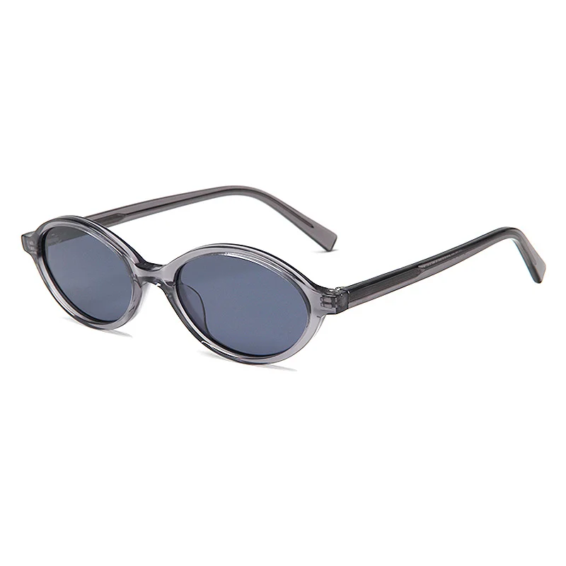 Glossy Black Tea Lens, Tortoiseshell Grey Lens, Clear Tea Tea Lens, Beige Tea Lens, Clear Grey Grey Lens, Purple Frame Tea Lens Acetate Oval Small Frame Sunglasses | Trendy Retro Premium Niche Acetate Shades - View 6