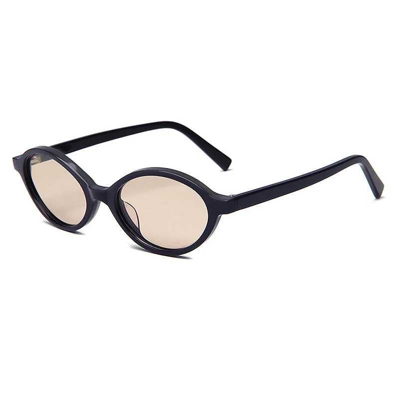 Glossy Black Tea Lens, Tortoiseshell Grey Lens, Clear Tea Tea Lens, Beige Tea Lens, Clear Grey Grey Lens, Purple Frame Tea Lens Acetate Oval Small Frame Sunglasses | Trendy Retro Premium Niche Acetate Shades - View 7