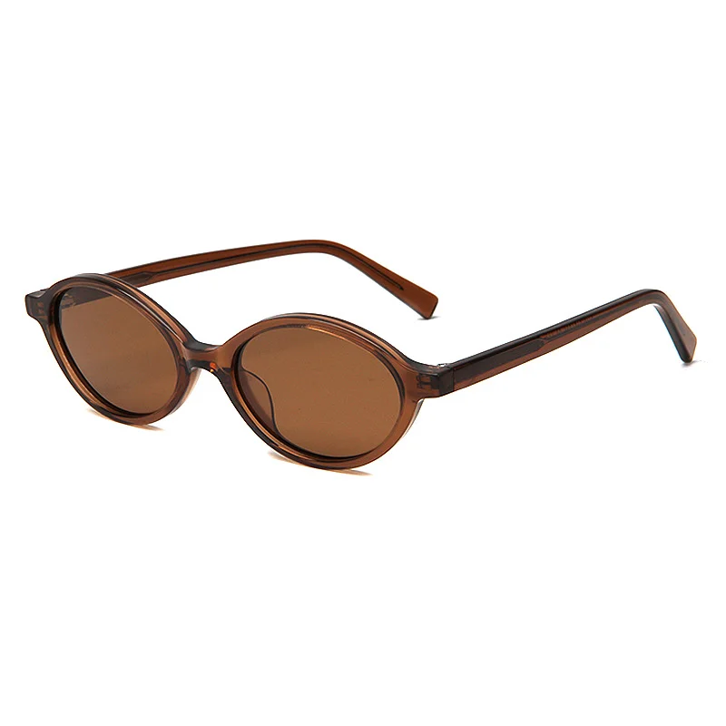 Glossy Black Tea Lens, Tortoiseshell Grey Lens, Clear Tea Tea Lens, Beige Tea Lens, Clear Grey Grey Lens, Purple Frame Tea Lens Acetate Oval Small Frame Sunglasses | Trendy Retro Premium Niche Acetate Shades - View 10