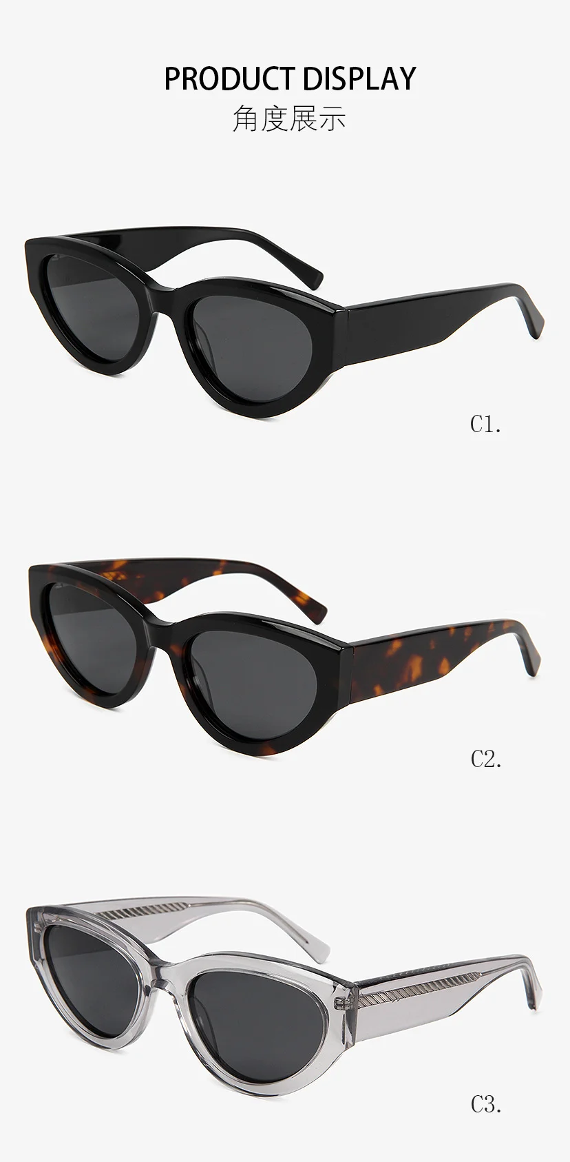 Glossy Black Grey Lens, Tortoiseshell Grey, Clear Grey Grey Lens, Clear Tea Tea Lens, Clear Green Tea Lens, Clear Red Tea Lens Acetate Retro Cat Eye Sunglasses for Women | Premium Oval UV Protection Handmade Acetate Shades - Details 2