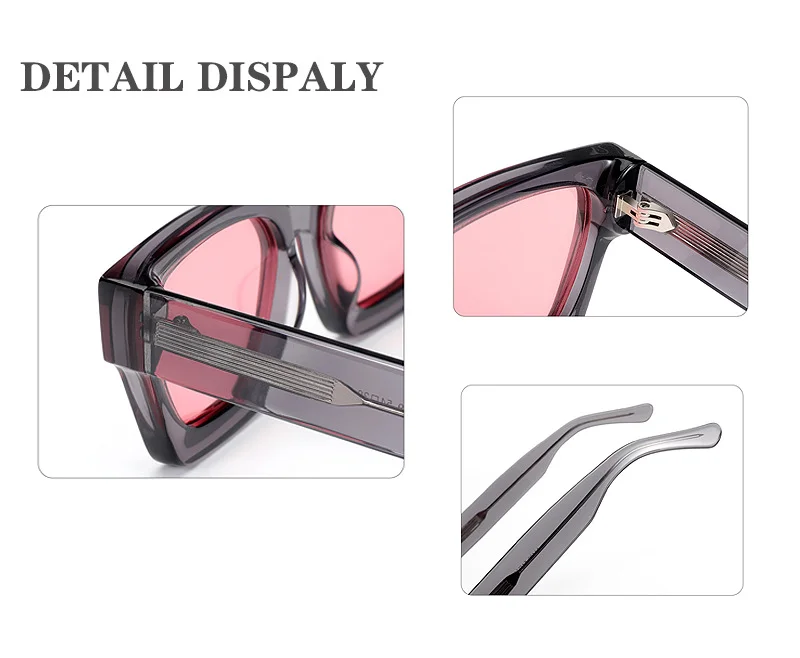 Glossy Black Pink Lens, Glossy Black Blue Lens, Clear Color Pink Lens, Clear Color Blue Lens, Clear Color Yellow Lens, Clear Grey Pink Lens, Clear Grey Blue Lens, Clear Grey Yellow Lens, Solid White Pink Lens, Solid White Blue Lens Acetate Trendy Thick Frame Sunglasses | Oversized Personalized Retro Candy Color Lens 1439 Acetate Shades - Details 1