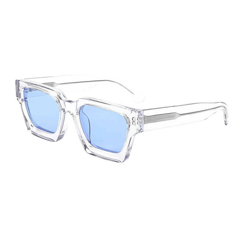 Glossy Black Pink Lens, Glossy Black Blue Lens, Clear Color Pink Lens, Clear Color Blue Lens, Clear Color Yellow Lens, Clear Grey Pink Lens, Clear Grey Blue Lens, Clear Grey Yellow Lens, Solid White Pink Lens, Solid White Blue Lens Acetate Trendy Thick Frame Sunglasses | Oversized Personalized Retro Candy Color Lens 1439 Acetate Shades - View 3