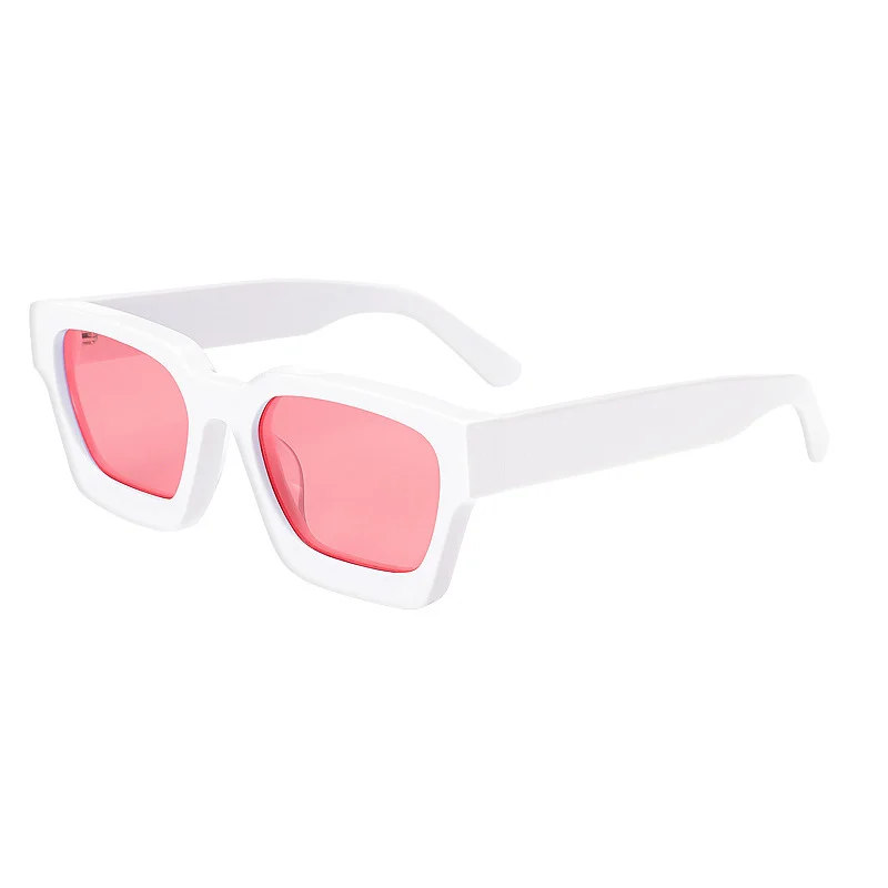 Glossy Black Pink Lens, Glossy Black Blue Lens, Clear Color Pink Lens, Clear Color Blue Lens, Clear Color Yellow Lens, Clear Grey Pink Lens, Clear Grey Blue Lens, Clear Grey Yellow Lens, Solid White Pink Lens, Solid White Blue Lens Acetate Trendy Thick Frame Sunglasses | Oversized Personalized Retro Candy Color Lens 1439 Acetate Shades - View 4