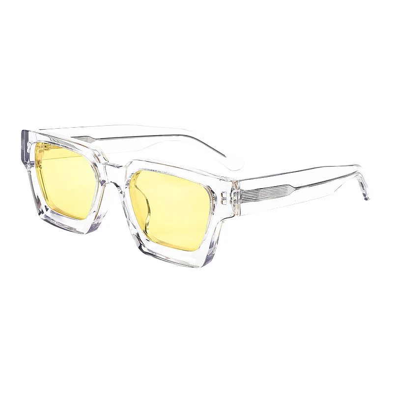 Glossy Black Pink Lens, Glossy Black Blue Lens, Clear Color Pink Lens, Clear Color Blue Lens, Clear Color Yellow Lens, Clear Grey Pink Lens, Clear Grey Blue Lens, Clear Grey Yellow Lens, Solid White Pink Lens, Solid White Blue Lens Acetate Trendy Thick Frame Sunglasses | Oversized Personalized Retro Candy Color Lens 1439 Acetate Shades - View 6