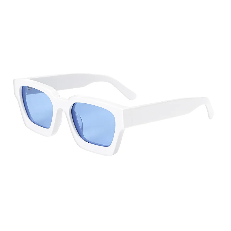 Glossy Black Pink Lens, Glossy Black Blue Lens, Clear Color Pink Lens, Clear Color Blue Lens, Clear Color Yellow Lens, Clear Grey Pink Lens, Clear Grey Blue Lens, Clear Grey Yellow Lens, Solid White Pink Lens, Solid White Blue Lens Acetate Trendy Thick Frame Sunglasses | Oversized Personalized Retro Candy Color Lens 1439 Acetate Shades - View 7