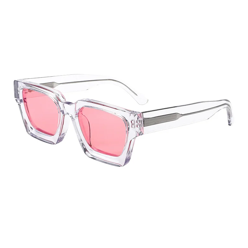 Glossy Black Pink Lens, Glossy Black Blue Lens, Clear Color Pink Lens, Clear Color Blue Lens, Clear Color Yellow Lens, Clear Grey Pink Lens, Clear Grey Blue Lens, Clear Grey Yellow Lens, Solid White Pink Lens, Solid White Blue Lens Acetate Trendy Thick Frame Sunglasses | Oversized Personalized Retro Candy Color Lens 1439 Acetate Shades - View 8