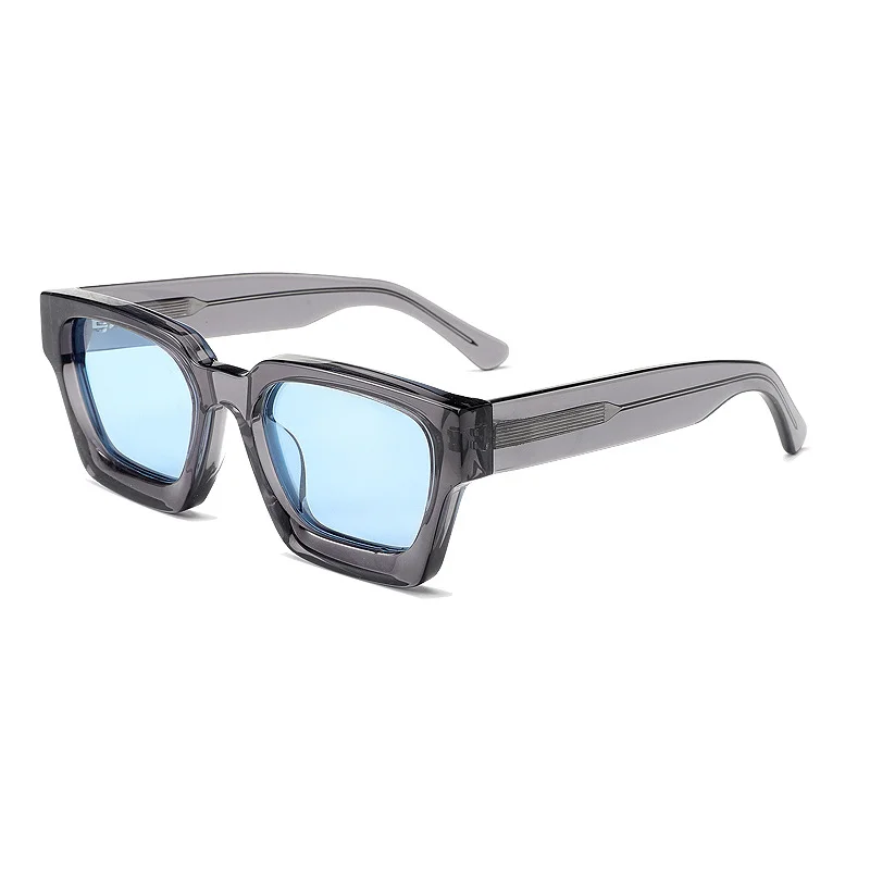 Glossy Black Pink Lens, Glossy Black Blue Lens, Clear Color Pink Lens, Clear Color Blue Lens, Clear Color Yellow Lens, Clear Grey Pink Lens, Clear Grey Blue Lens, Clear Grey Yellow Lens, Solid White Pink Lens, Solid White Blue Lens Acetate Trendy Thick Frame Sunglasses | Oversized Personalized Retro Candy Color Lens 1439 Acetate Shades - View 9