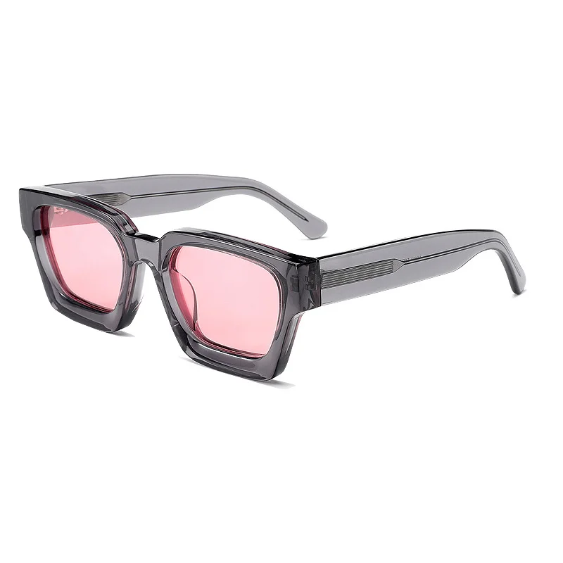 Glossy Black Pink Lens, Glossy Black Blue Lens, Clear Color Pink Lens, Clear Color Blue Lens, Clear Color Yellow Lens, Clear Grey Pink Lens, Clear Grey Blue Lens, Clear Grey Yellow Lens, Solid White Pink Lens, Solid White Blue Lens Acetate Trendy Thick Frame Sunglasses | Oversized Personalized Retro Candy Color Lens 1439 Acetate Shades - View 10