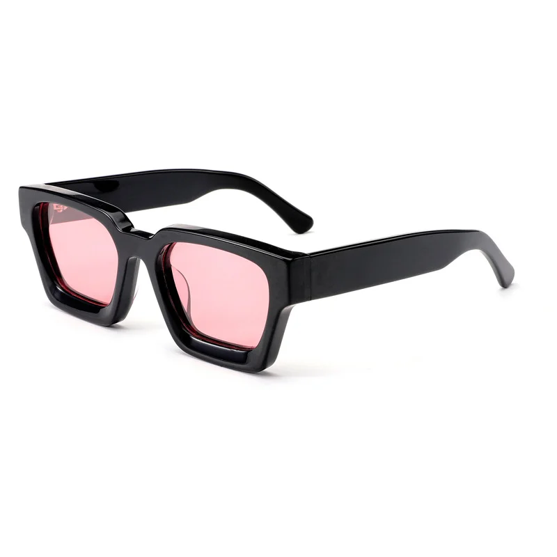 Glossy Black Pink Lens, Glossy Black Blue Lens, Clear Color Pink Lens, Clear Color Blue Lens, Clear Color Yellow Lens, Clear Grey Pink Lens, Clear Grey Blue Lens, Clear Grey Yellow Lens, Solid White Pink Lens, Solid White Blue Lens Acetate Trendy Thick Frame Sunglasses | Oversized Personalized Retro Candy Color Lens 1439 Acetate Shades - View 11
