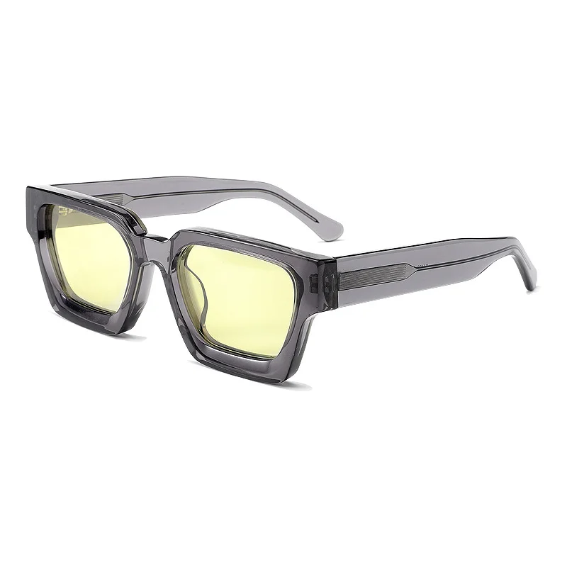 Glossy Black Pink Lens, Glossy Black Blue Lens, Clear Color Pink Lens, Clear Color Blue Lens, Clear Color Yellow Lens, Clear Grey Pink Lens, Clear Grey Blue Lens, Clear Grey Yellow Lens, Solid White Pink Lens, Solid White Blue Lens Acetate Trendy Thick Frame Sunglasses | Oversized Personalized Retro Candy Color Lens 1439 Acetate Shades - View 14