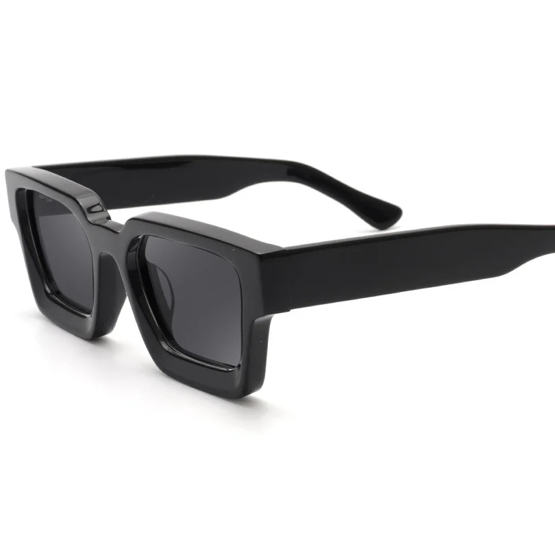 Bright Black with Gray Lens, Tortoiseshell with Gray Lens, Transparent with Gray Lens, Transparent Gray with Gray Lens, Blue Frame with Tortoiseshell Temple and Gray Lens, Red Frame with Gray Lens, White Frame with Gray Lens, Transparent Green with Gray Lens, Transparent Orange with Gray Lens, Gray Tortoiseshell with Gray Lens, Dark Green with Gray Lens Acetate Factory Direct Oversized Sunglasses – Unisex Minimalist Trendy Thick Frame Chunky Temple Sun Glasses in Stock - View 1