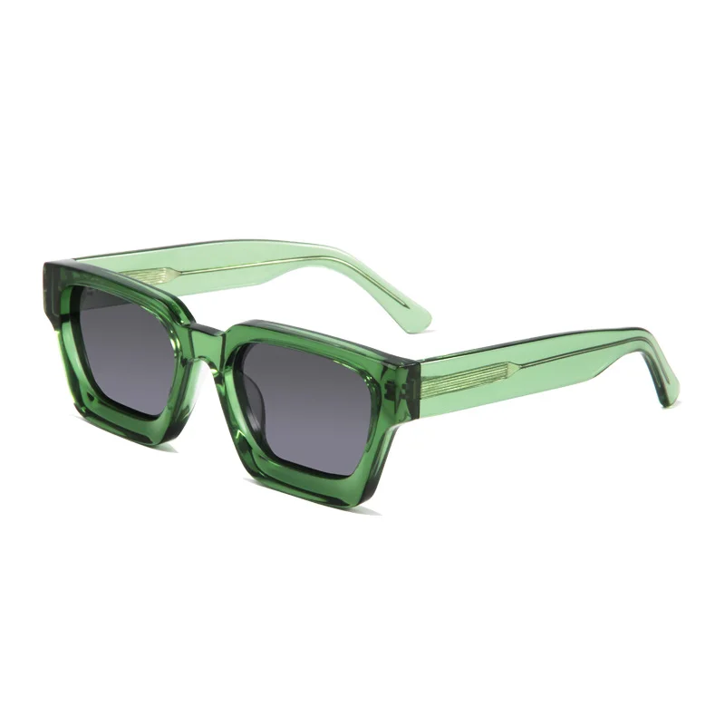 Bright Black with Gray Lens, Tortoiseshell with Gray Lens, Transparent with Gray Lens, Transparent Gray with Gray Lens, Blue Frame with Tortoiseshell Temple and Gray Lens, Red Frame with Gray Lens, White Frame with Gray Lens, Transparent Green with Gray Lens, Transparent Orange with Gray Lens, Gray Tortoiseshell with Gray Lens, Dark Green with Gray Lens Acetate Factory Direct Oversized Sunglasses – Unisex Minimalist Trendy Thick Frame Chunky Temple Sun Glasses in Stock - View 10