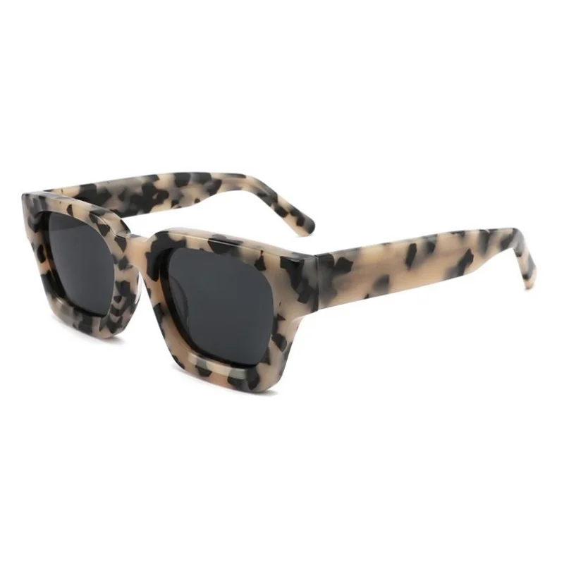 Bright Black with Gray Lens, Tortoiseshell with Gray Lens, Transparent with Gray Lens, Transparent Gray with Gray Lens, Blue Frame with Tortoiseshell Temple and Gray Lens, Red Frame with Gray Lens, White Frame with Gray Lens, Transparent Green with Gray Lens, Transparent Orange with Gray Lens, Gray Tortoiseshell with Gray Lens, Dark Green with Gray Lens Acetate Factory Direct Oversized Sunglasses – Unisex Minimalist Trendy Thick Frame Chunky Temple Sun Glasses in Stock - View 11
