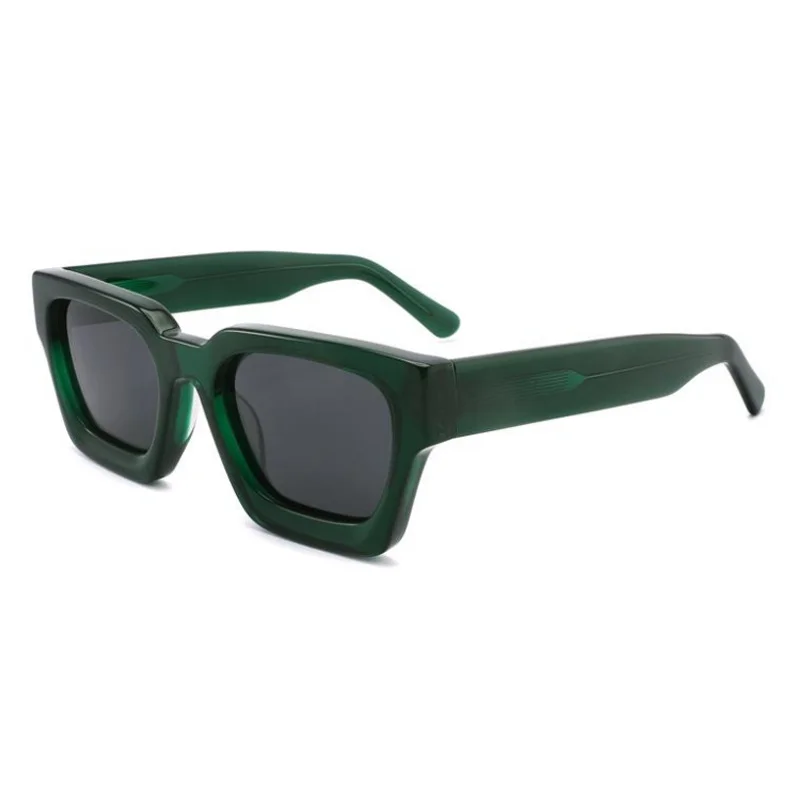 Bright Black with Gray Lens, Tortoiseshell with Gray Lens, Transparent with Gray Lens, Transparent Gray with Gray Lens, Blue Frame with Tortoiseshell Temple and Gray Lens, Red Frame with Gray Lens, White Frame with Gray Lens, Transparent Green with Gray Lens, Transparent Orange with Gray Lens, Gray Tortoiseshell with Gray Lens, Dark Green with Gray Lens Acetate Factory Direct Oversized Sunglasses – Unisex Minimalist Trendy Thick Frame Chunky Temple Sun Glasses in Stock - View 14