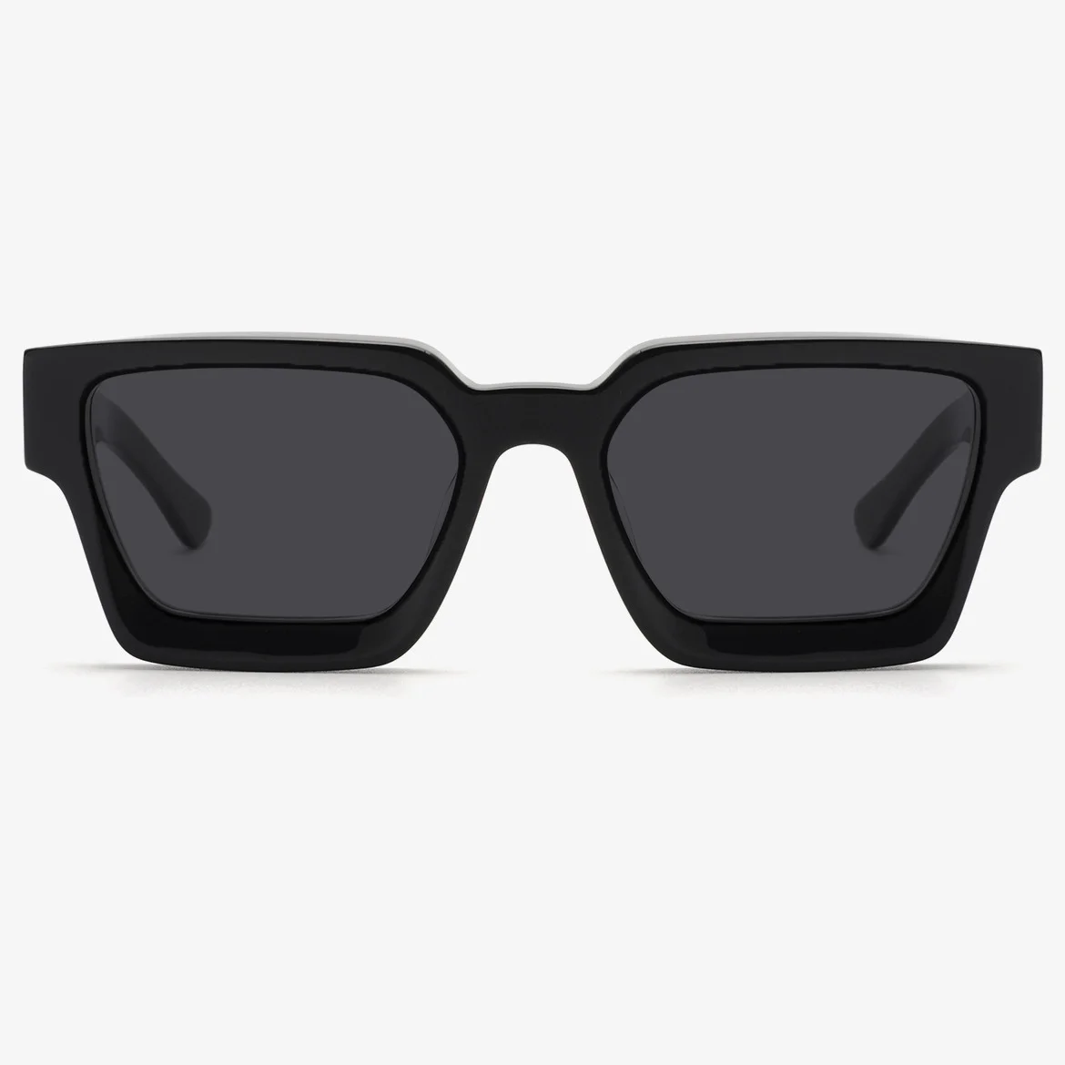 Bright Black with Gray Lens, Tortoiseshell with Gray Lens, Transparent with Gray Lens, Transparent Gray with Gray Lens, Blue Frame with Tortoiseshell Temple and Gray Lens, Red Frame with Gray Lens, White Frame with Gray Lens, Transparent Green with Gray Lens, Transparent Orange with Gray Lens, Gray Tortoiseshell with Gray Lens, Dark Green with Gray Lens Acetate Factory Direct Oversized Sunglasses – Unisex Minimalist Trendy Thick Frame Chunky Temple Sun Glasses in Stock - View 15