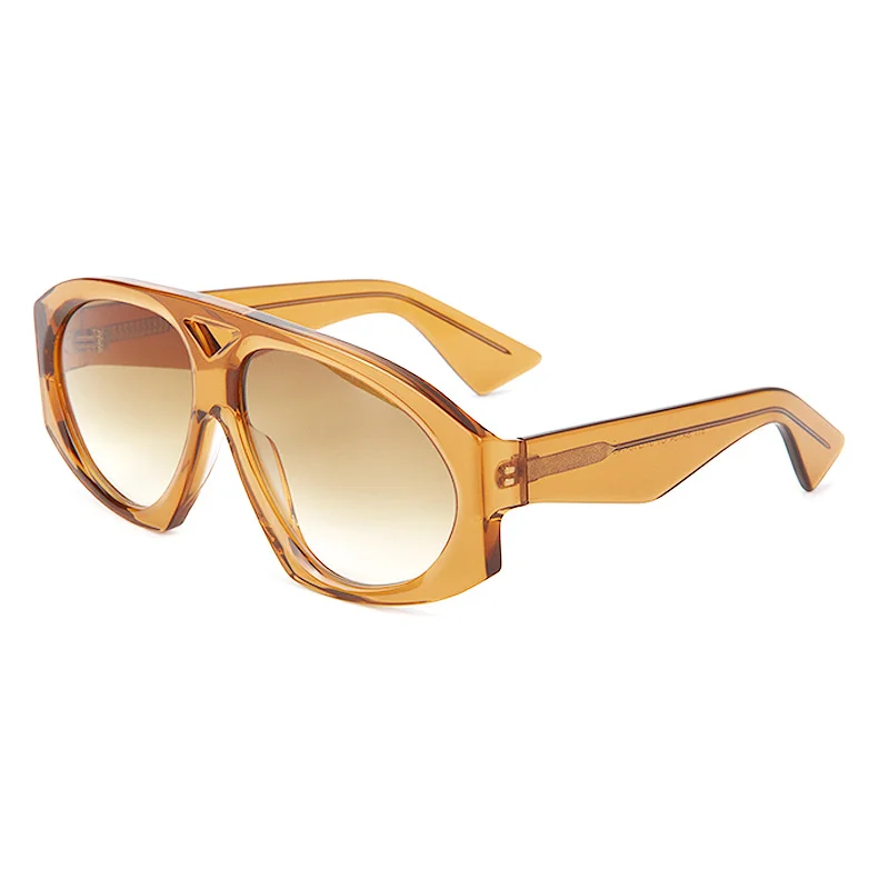 Clear Orange Gradient Brown Lens, Clear Green Lens, Tortoiseshell Orange Lens Acetate Trendy Double Bridge Acetate Oversized Frog Sunglasses | Retro Influencer Wide Temple Shades for Women - View 2