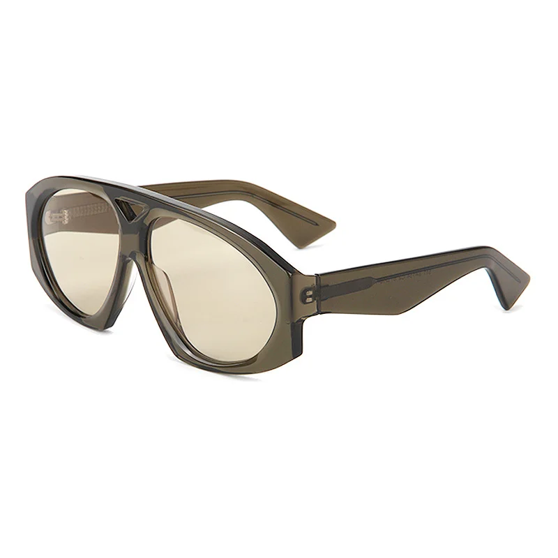 Clear Orange Gradient Brown Lens, Clear Green Lens, Tortoiseshell Orange Lens Acetate Trendy Double Bridge Acetate Oversized Frog Sunglasses | Retro Influencer Wide Temple Shades for Women - View 3