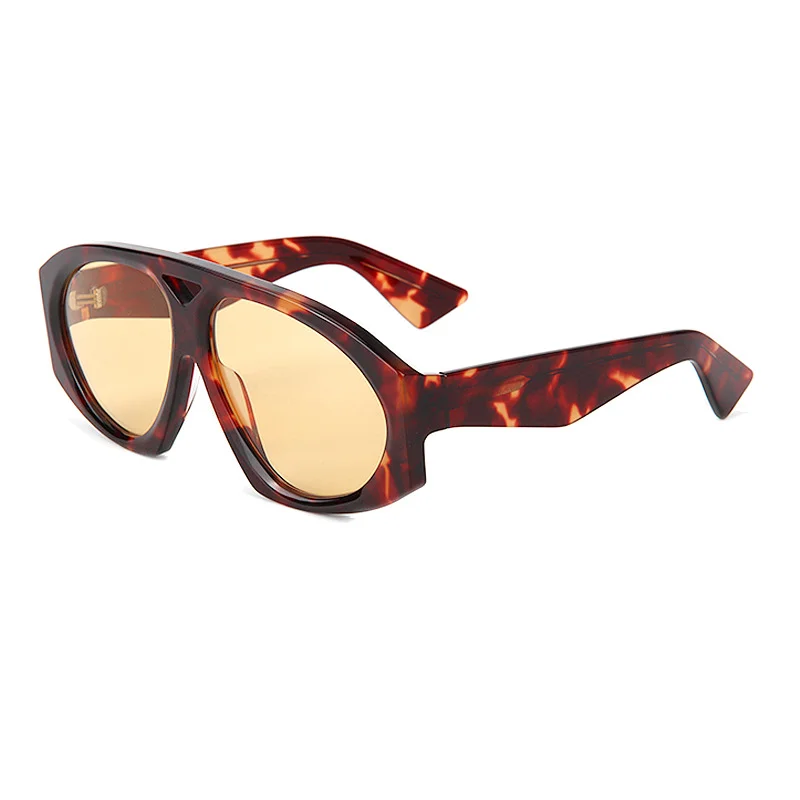 Clear Orange Gradient Brown Lens, Clear Green Lens, Tortoiseshell Orange Lens Acetate Trendy Double Bridge Acetate Oversized Frog Sunglasses | Retro Influencer Wide Temple Shades for Women - View 4