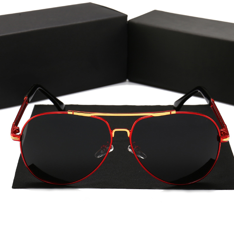 Red, Black, Gun Metal High Quality Men's Designer Polarized Sunglasses Famous Brands Luxury Metal Shades for Driving Black and Red Frame Colors - Details 14