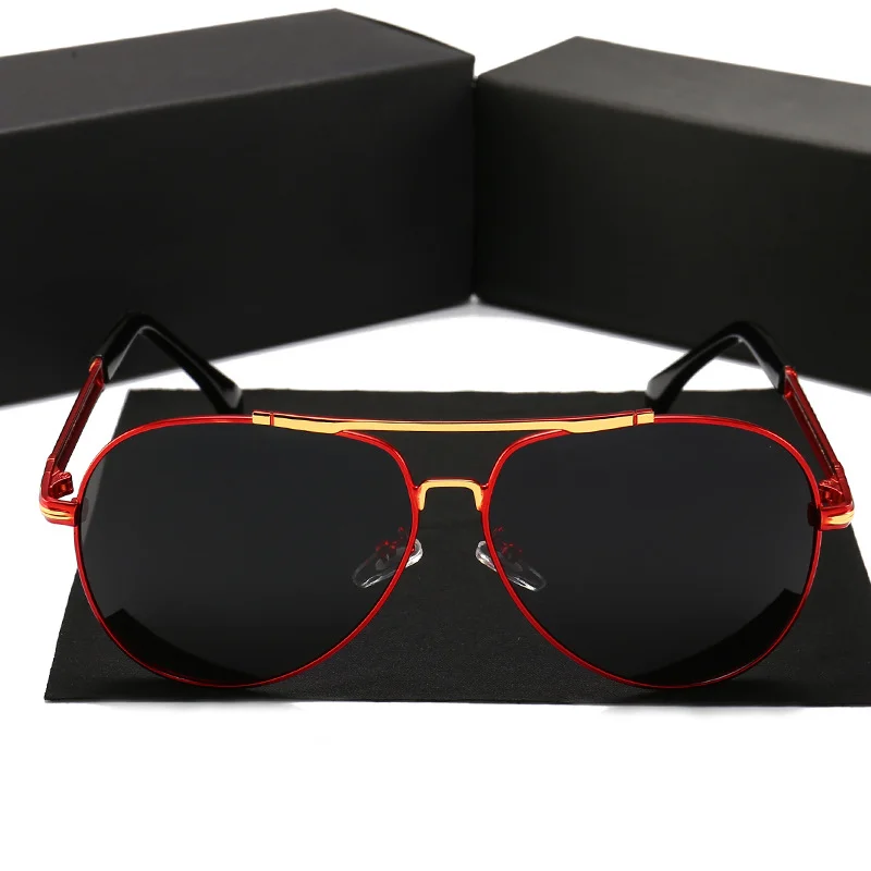 Red, Black, Gun Metal High Quality Men's Designer Polarized Sunglasses Famous Brands Luxury Metal Shades for Driving Black and Red Frame Colors - Details 14