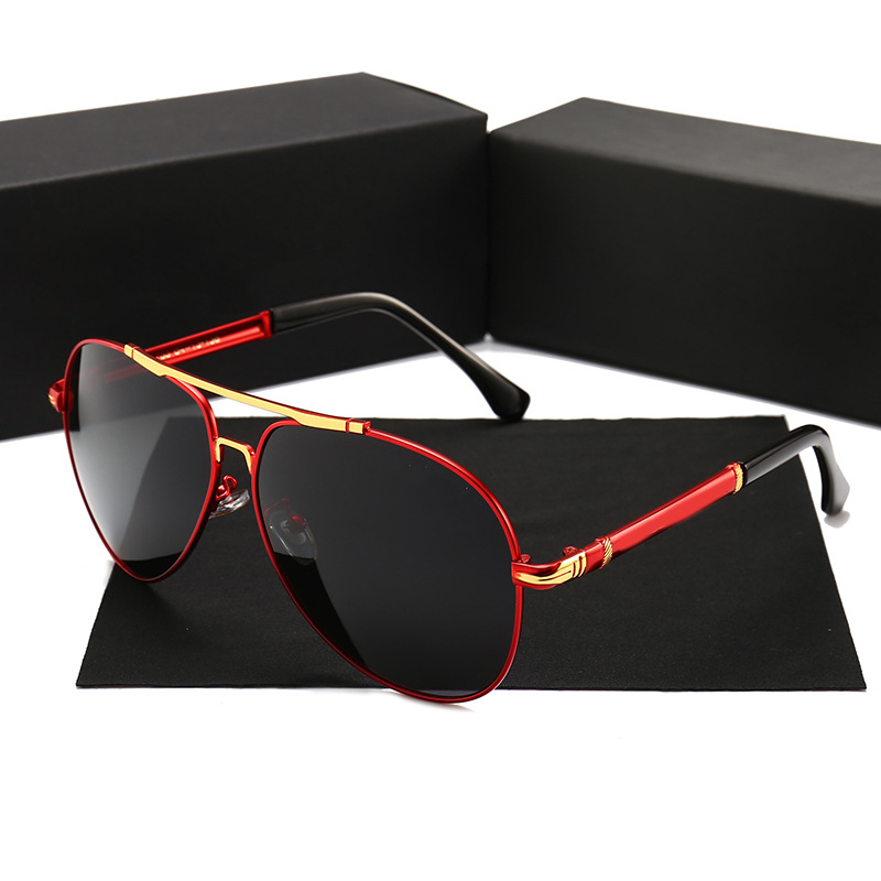 Red, Black, Gun Metal High Quality Men's Designer Polarized Sunglasses Famous Brands Luxury Metal Shades for Driving Black and Red Frame Colors - Details 15
