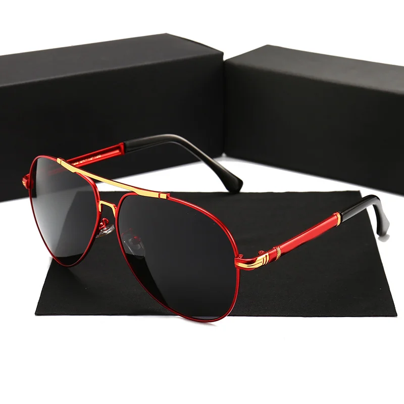 Red, Black, Gun Metal High Quality Men's Designer Polarized Sunglasses Famous Brands Luxury Metal Shades for Driving Black and Red Frame Colors - Details 15