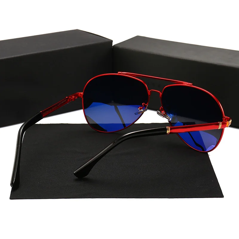 Red, Black, Gun Metal High Quality Men's Designer Polarized Sunglasses Famous Brands Luxury Metal Shades for Driving Black and Red Frame Colors - Details 16