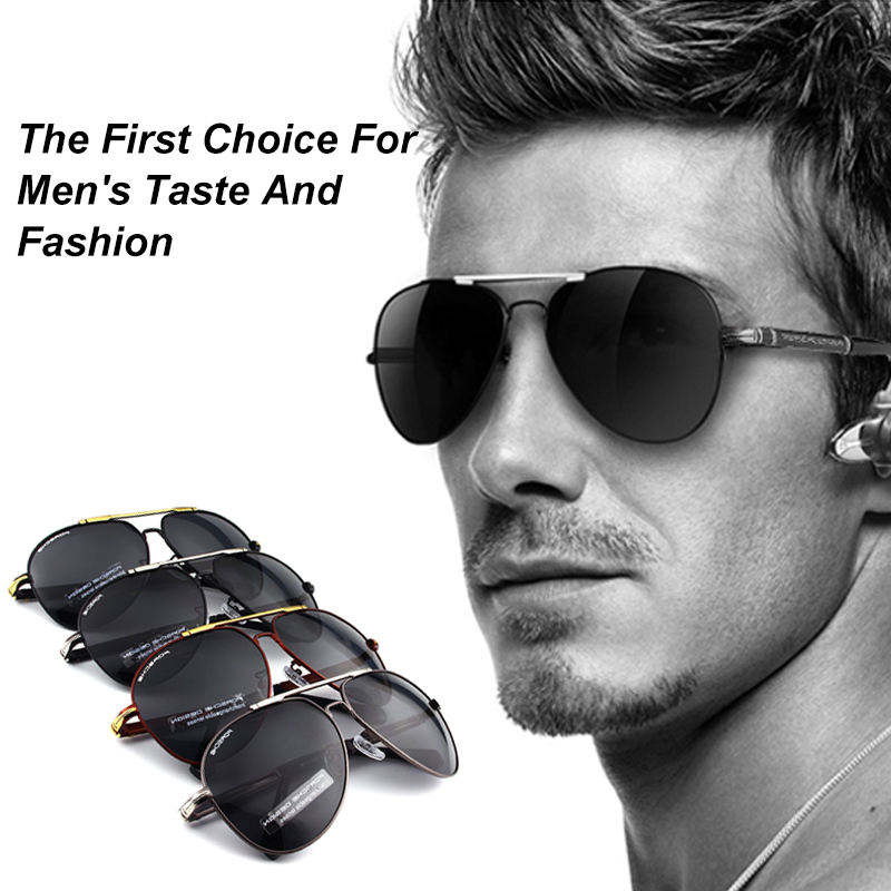 High Quality Men's Designer Polarized Sunglasses Famous Brands Luxury Metal Shades for Driving Black and Red Frame Colors