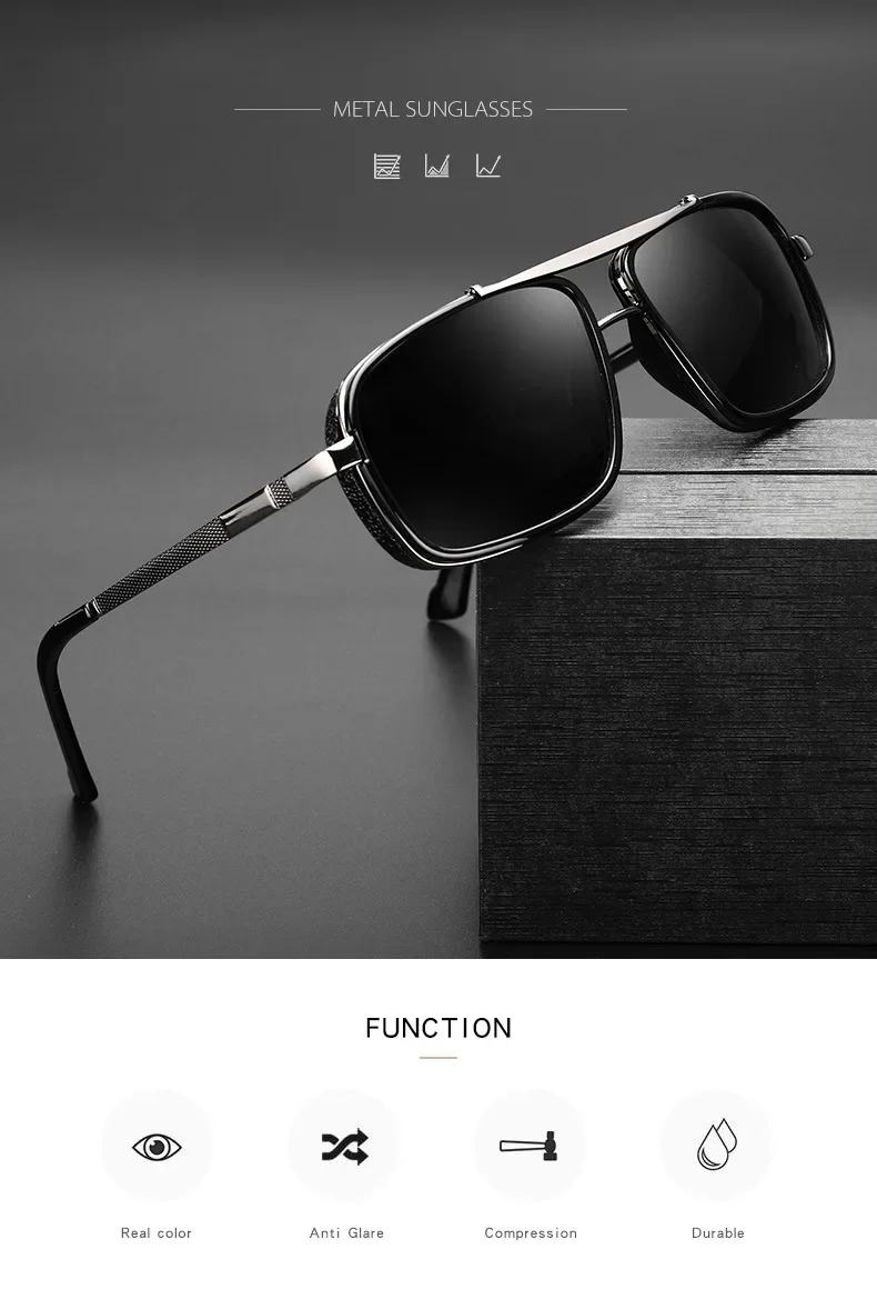 Black, Gold, Gun Metal Metal Square Pilot Wholesale Custom 2024 Gafas De Sol Driving Aviation Metal Shades Polarized Men's Sun Glasses 2024 Sport Sunglasses - Details 1