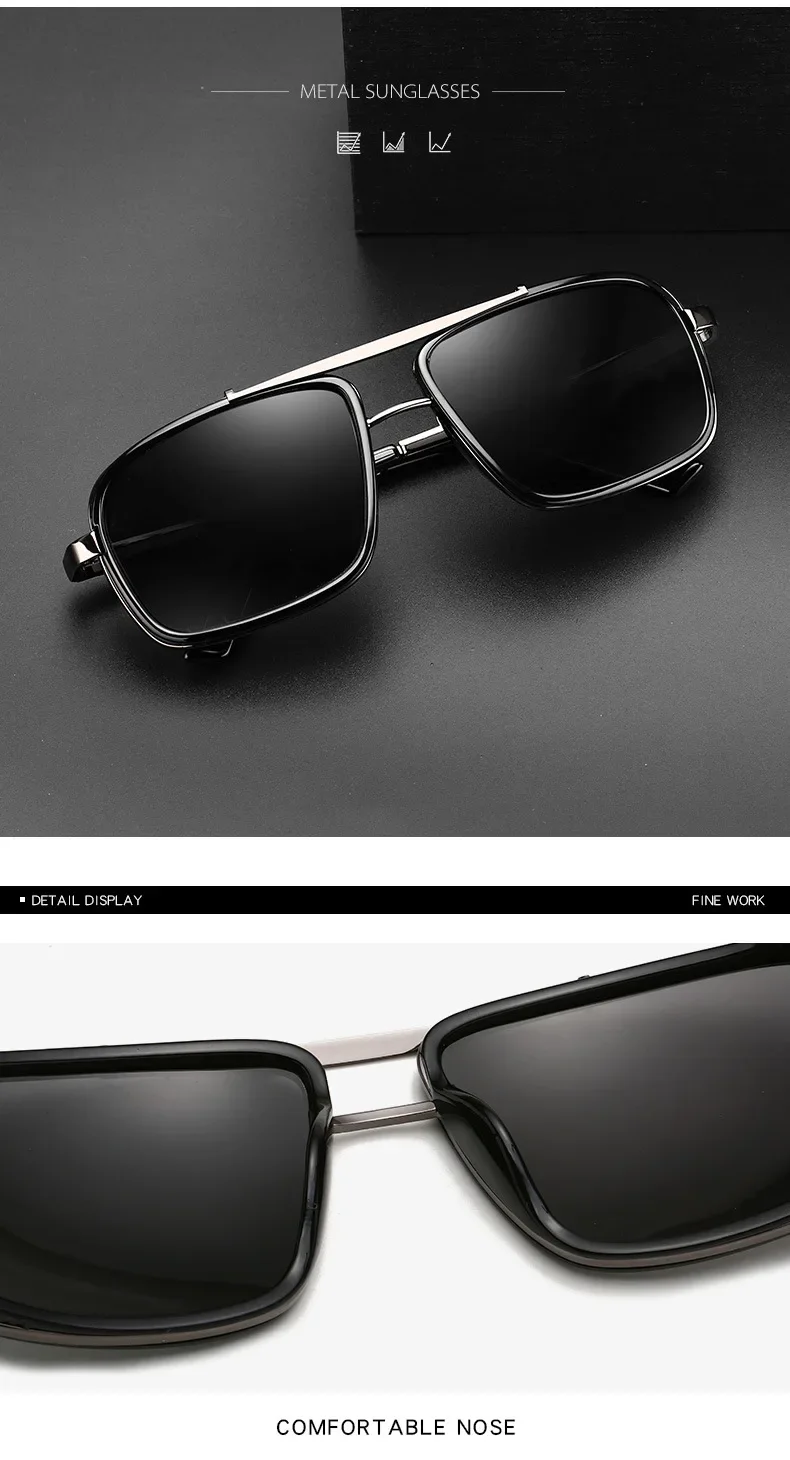 Black, Gold, Gun Metal Metal Square Pilot Wholesale Custom 2024 Gafas De Sol Driving Aviation Metal Shades Polarized Men's Sun Glasses 2024 Sport Sunglasses - Details 2