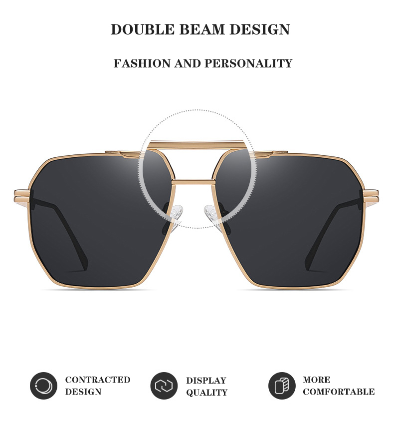 Black, Gold, 5 colors available Metal Hot Sale Polarized Sunglasses Fashion Lentes De Sol 2025 Men Women Anti Glare Sun Glasses - Details 3