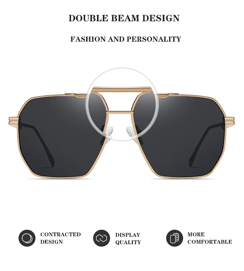 Black, Gold, 5 colors available Metal Hot Sale Polarized Sunglasses Fashion Lentes De Sol 2025 Men Women Anti Glare Sun Glasses - Details 3