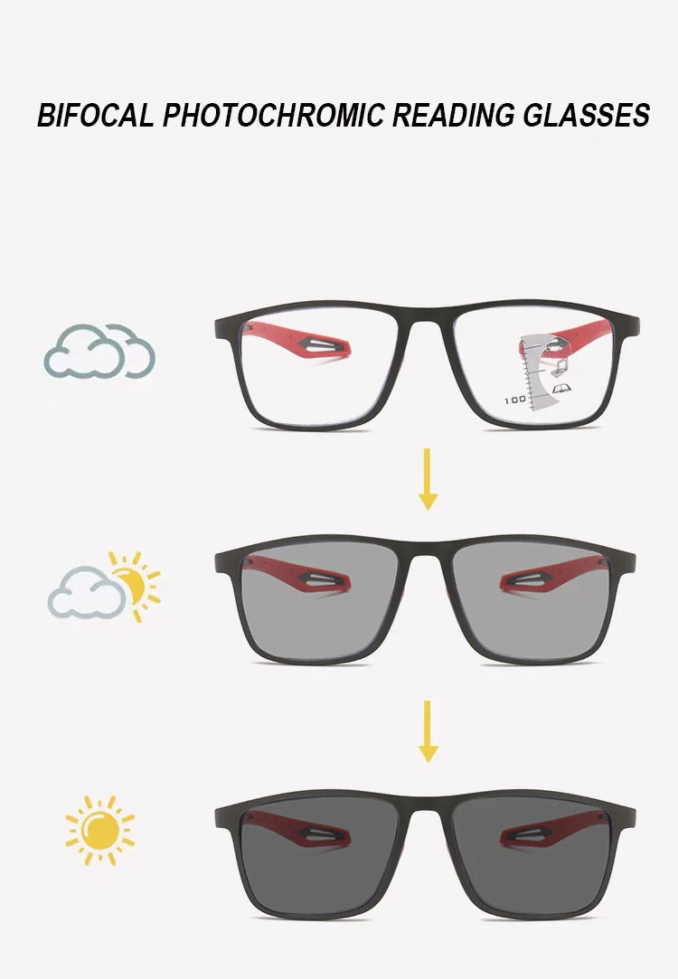  PC Multi Focus Progressive Anti-Slip Anti Blue Light Blocking Bifocal Photochromic Multifocal Reading Glasses Reading Glasses - Details 3