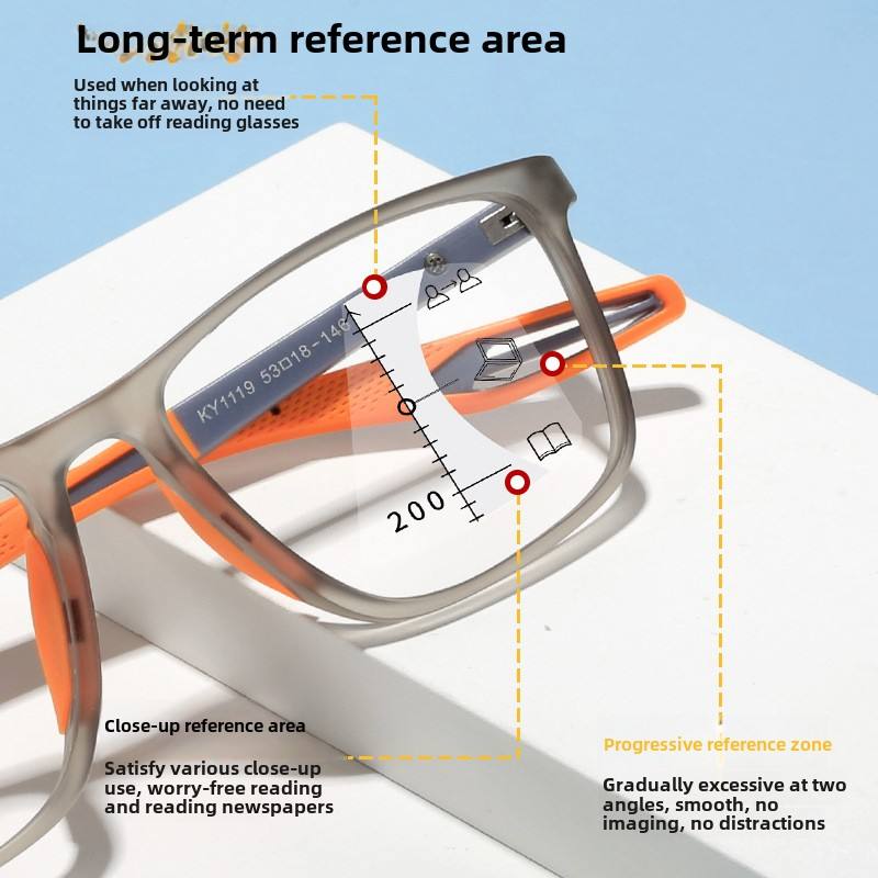 Multi TR90 TR90 Sports Reading Glasses Ultra-Light High-Definition Progressive Multi-Focus Anti-Blue Light Presbyopia Glasses - View 3