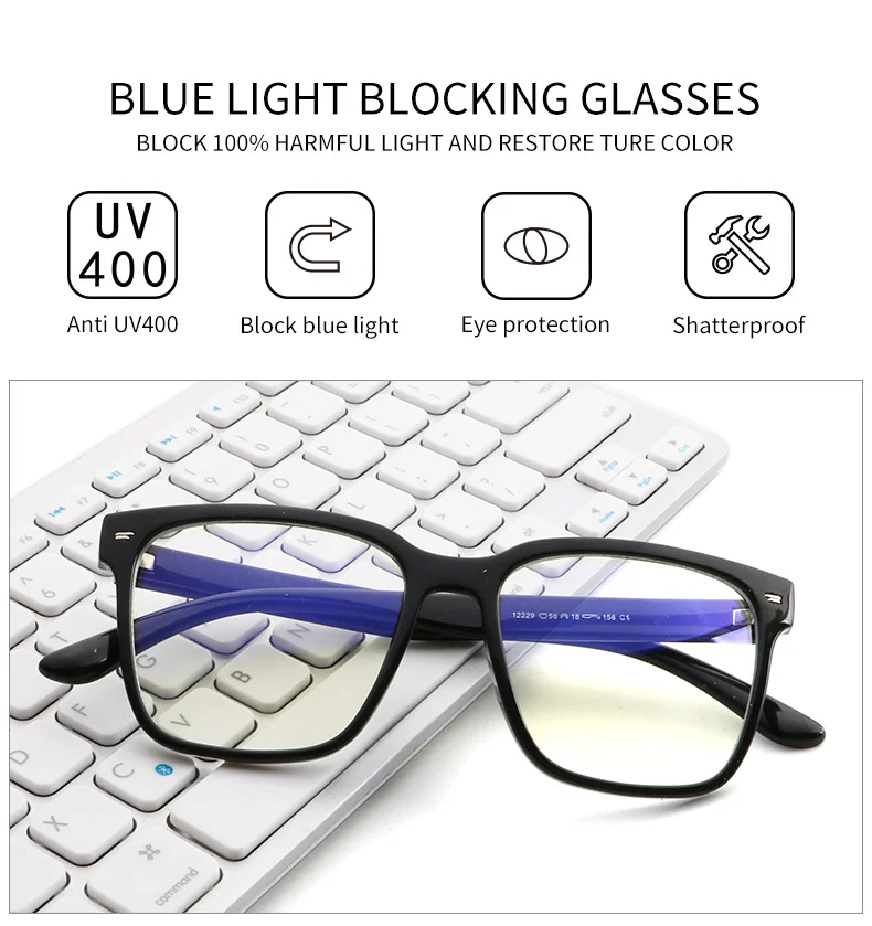 6 Colors TR90 Wholesale Clear TR90 Square Bluelight Eyewear Anti Blue Light Computer Eyeglasses Blue Light Blocking Glasses - Details 1