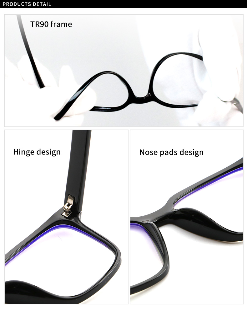 6 Colors TR90 Wholesale Clear TR90 Square Bluelight Eyewear Anti Blue Light Computer Eyeglasses Blue Light Blocking Glasses - Details 2